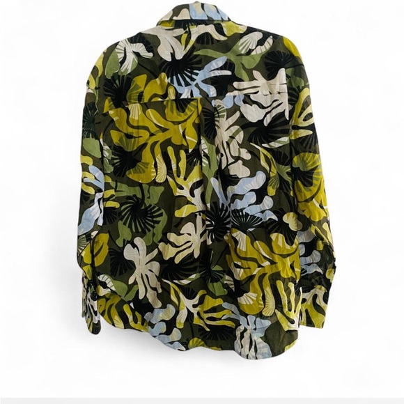 ON 34TH LEAF PRINT CROCHET TRIM LOG SLEEVE BUTTON DOWN SHIRT 100% COTTON SIZE XL - Picture 3 of 4